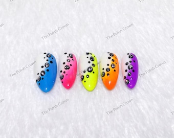 Colorful Neon Gradient Press-On Nails | Fun Abstract Dot Nail Art