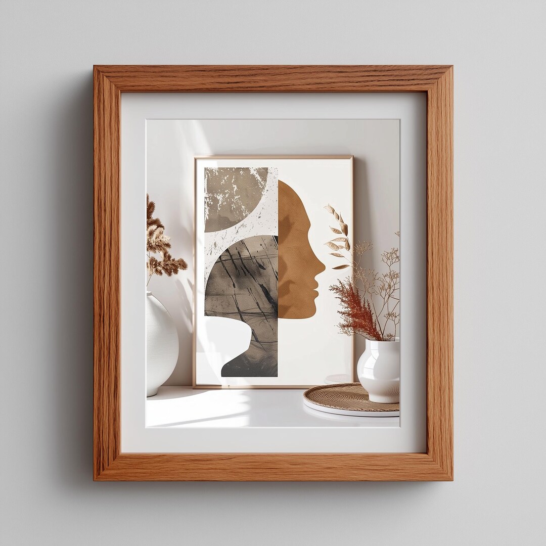 Minimalist Feminine Profile Silhouette - Boho Abstract Neutral Wall Art ...