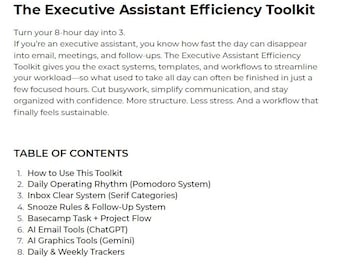 Executive Assistant Efficiency Toolkit | Productivity Templates + Workflows | Inbox & Calendar System | Time-Saving EA Resource