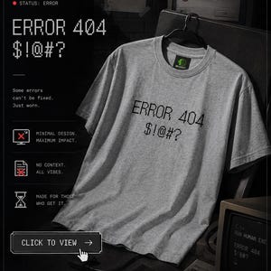Fout 404 Pixel T-shirt | Tech Humor Glitch T-shirt, Minimalistisch Internet Meme Shirt