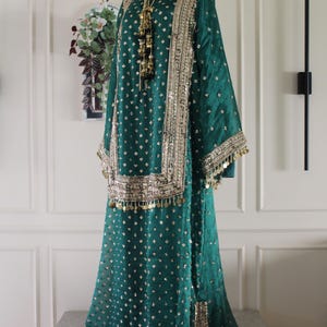 green eid dress Women Eid Dress | Light Green & Gold | Casual Plus 3 Piece Suit main image 1