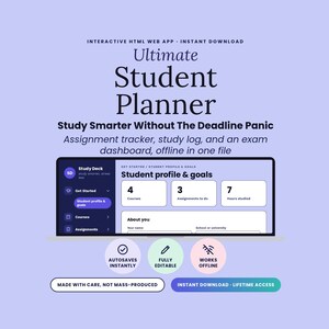 Student Planner Digital Study Planner Assignment Tracker Revision Planner Grade Tracker Class Timetable University Planner Study Log