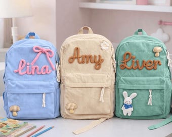 Aangepaste naam kinderrugzak, gepersonaliseerde corduroy peuterrugzak, schooltas peuter, kraamcadeau