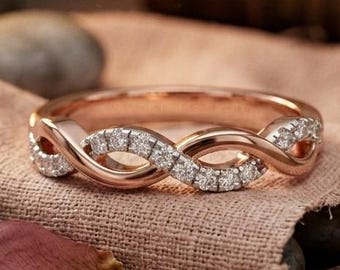Infinity Twist Moissanite Diamond Ring for Women Rose Gold Promise  Wedding Band Minimalist Jewelry