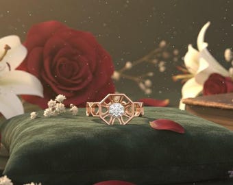 Geometric Ring in Gold Rose Silver | Statement Ring | Valentine Gift | Modern Floral Engagement Jewelry