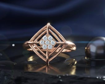 Geometric Moissanite Cluster Ring | Hypoallergenic Modern Statement Ring | Luxury Gift for Women