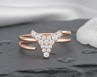 Moissanite V Ring, Adjustable Open Wrap, Hypoallergenic
