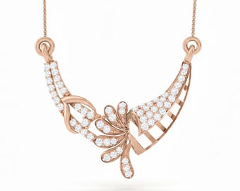 Moissanite Pendant Necklace, Elegant Curved Leaf Design, Gold Rose Gold Silver Gift for Her