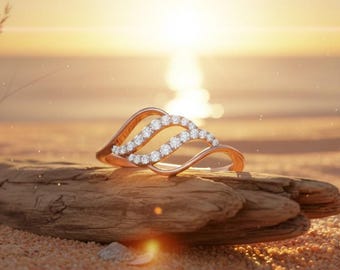 Elegant Wave Moissanite Ring in  Lead Nickel Free Hypoallergenic Promise Rings Gift for Her