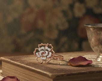 Moissanite Flower Rings | Floral Diamond Look Ring | Nickel Free Statement Jewelry Gift