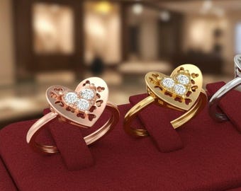 Heart Moissanite Ring Gold Rose Silver | Romantic Diamond Style Ring | Love Promise Jewelry Gift