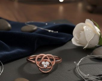 Moissanite Knot Ring Gold Rose Silver | Intertwined Circle Promise Ring | Hypoallergenic Elegant Valentine