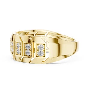 Gold plated Chunky moissanite diamond geometric band ring wide band ring inner detail showing smooth edges and durable plating, fashion jewelry, Regalia & Roses