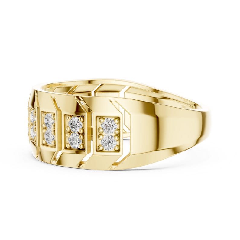 Gold plated Chunky moissanite diamond geometric band ring wide band ring inner detail showing smooth edges and durable plating, fashion jewelry, Regalia & Roses