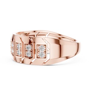 Rose gold geometric Chunky moissanite diamond geometric band ring interior view with comfort fit lining and ventilated stone backing, Regalia & Roses