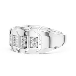 Silver tone luxury Chunky moissanite diamond geometric band ring inside design with polished finish and precision setting, Regalia & Roses