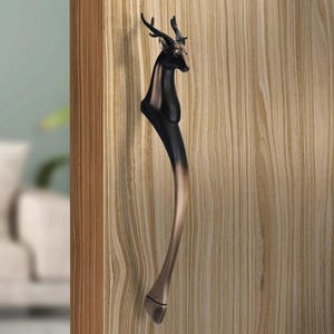 Deer Door Handle, 16 Inch Antique Copper Pull, Rustic Entryway Hardware