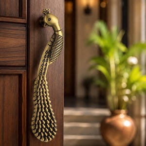 Peacock Handle, Antique Brass Cabinet Hardware, Vintage Bird Detail (2 pc)
