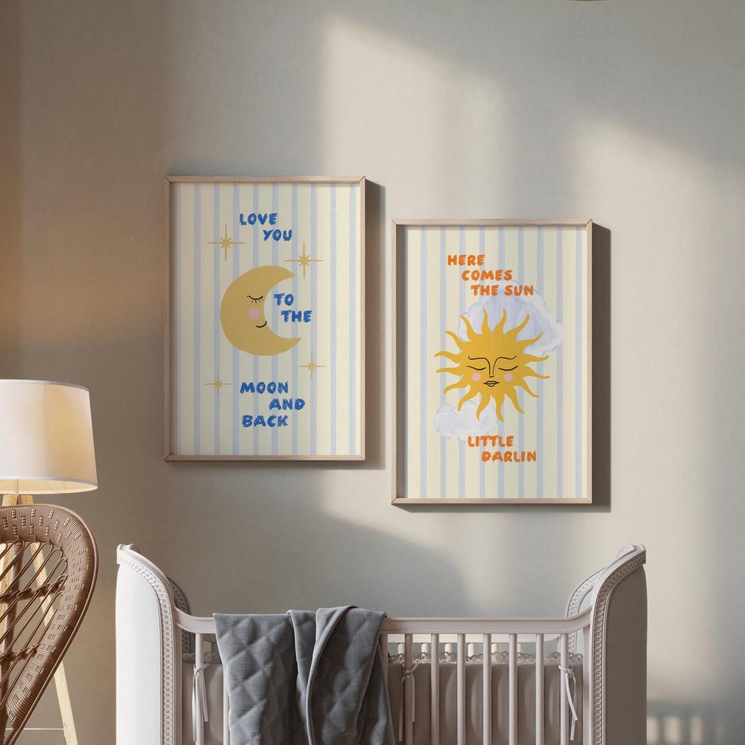 Sun and Moon Nursery Print Set of 2, Kids Room Wall Art, Baby Room ...