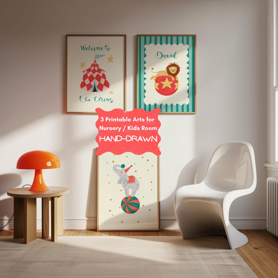 Personalized Circus Wall Art Set of 3, Custom Name Nursery Print, Kids ...