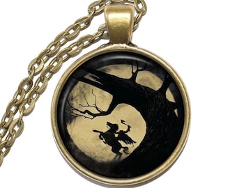 SLEEPY HOLLOW Necklace/Keyring, Halloween, Headless Horseman, Art Pendant Necklace, Handmade Jewelry, Glass Pendant Necklace