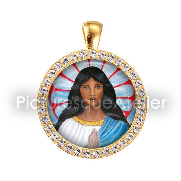 SAINT SARAH Pendant, Sara-la-Kâli, Sara the Black, Romani, Patron, Rhinestones, Glass Pendant, Handmade Jewelry