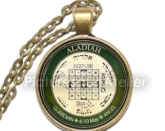 ANGEL ALADIAH PENTACLE ketting/sleutelhanger, beschermengel, 6-10 mei, talisman, bescherming, symbool, kunst hanger ketting, glazen hanger