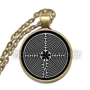 LABYRINTH OF CHARTRES Necklace, Labyrinth, Famous, Chartres Cathedral, French Gothic, Art Pendant Necklace, Glass Pendant