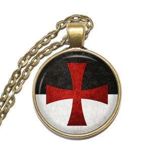 BEAUCEANT Necklace, Knights Templar, Flag, Symbol, Art Pendant Necklace, Glass Pendant