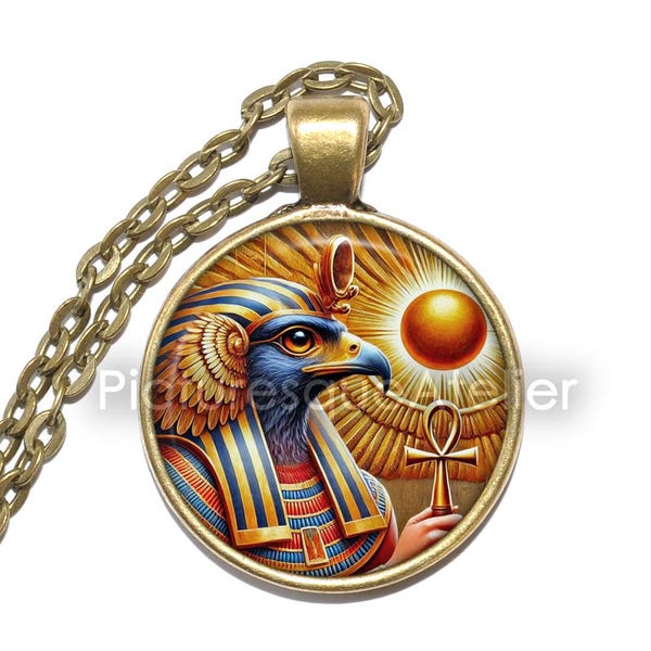 Collana/Portachiavi RA, Dio, Dio del Sole, Creatore, Re degli Dei, Patrono del Faraone, Egiziano, Antico, Ciondolo in Vetro