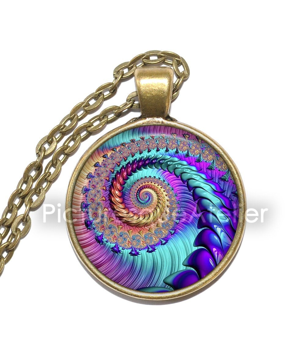 FIBONACCI SPIRAL Necklace, Golden Spiral, Logarithmic, Sacred Geometry, Art Pendant Necklace, Glass Pendant