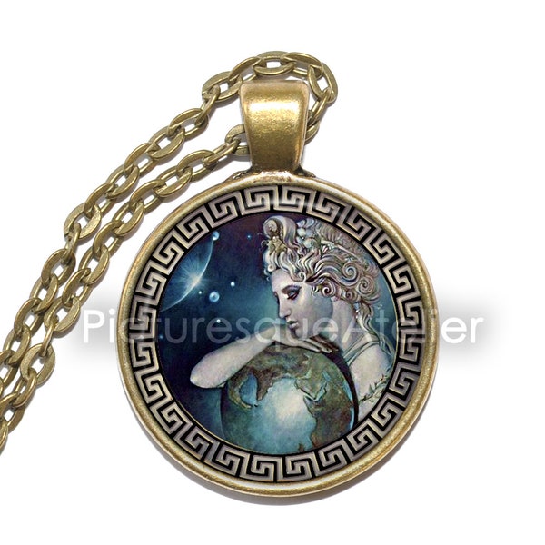 GAIA Necklace, Ancestral Mother, Personification of the Earth, Primordial Deity, Greek, Mythology, Glass Pendant