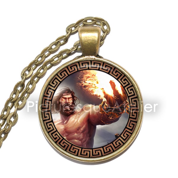 PROMETHEUS Necklace, God of Fire, Titan, Greek, Mythology, The Fire Bringer, Supreme Trickster, Glass pendant