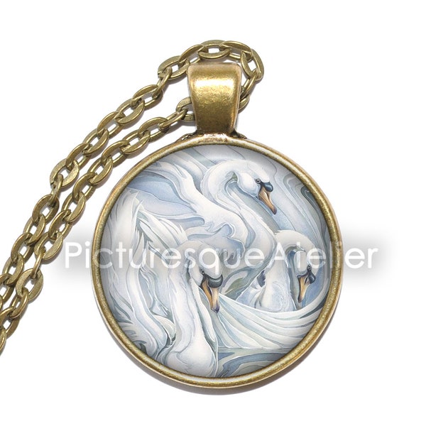 SWAN Necklace, Bird Necklace, Anatidae, Cygnus, Mate for Life, Waterfowl, White, Animal Necklace, Wearable Art, Glass Pendant