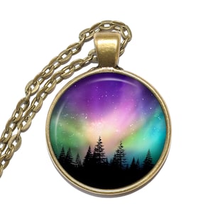 NORTHERN LIGHTS Necklace, Aurora borealis, Polar lights, Art Pendant Necklace, Glass Pendant, Handmade Jewelry