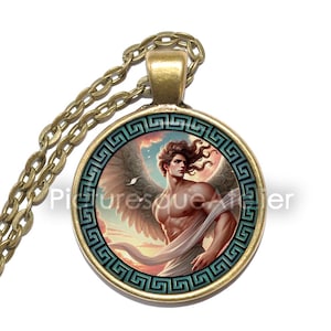 ZEPHYRUS Halskette/Schlüsselanhänger, Gott des Westwindes, Frühlingsgott, Anemoi, Windgott, griechisch, Mythologie, Glasanhänger