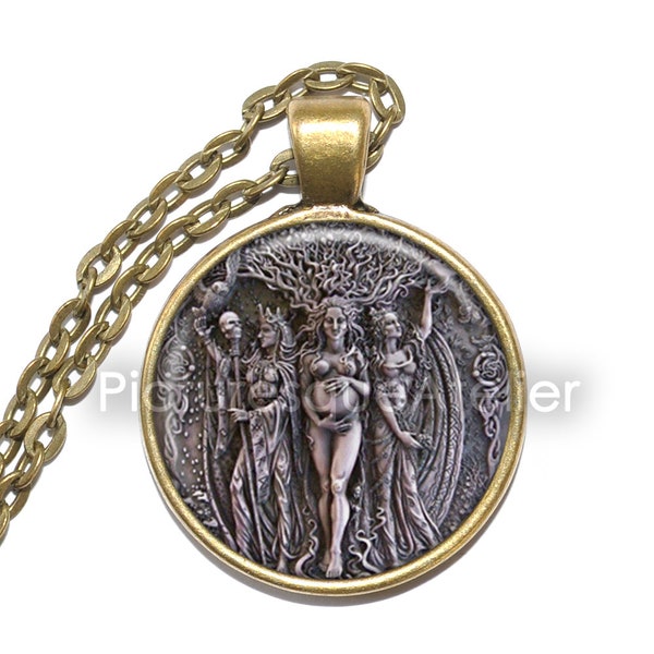 Collier/porte-clés TRIPLE DÉESSE, Hécate, la jeune fille, la mère, la vieille femme, Wicca, symbole, déesse de la lune, Neopagan, pendentif en verre