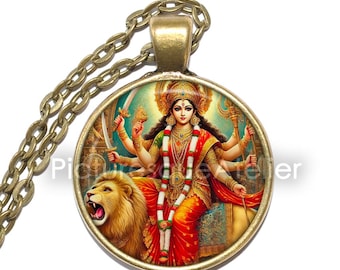 DURGA Necklace/Keyring, Deity, Hindu Goddess, Hindu Necklace, Religious Necklace, Hinduism, Art Pendant Necklace