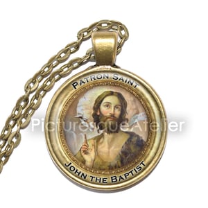 SAINT JOHN the BAPTIST Necklace, Patron saint of baptism, Biblical figure, Religious icon, Christian prophet, Glass Pendant,Handmade Jewelry