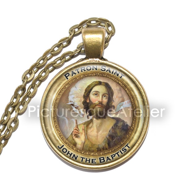 SAINT JOHN the BAPTIST Necklace, Patron saint of baptism, Biblical figure, Religious icon, Christian prophet, Glass Pendant,Handmade Jewelry