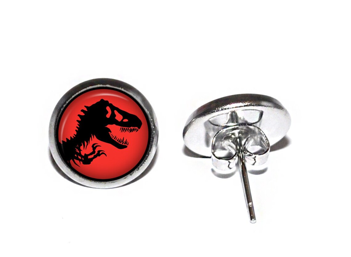 JURASSIC PARK Stud Earrings Movie Dinosaurs Logo Lead Etsy