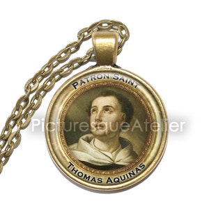 SAINT THOMAS AQUINAS Necklace/Keyring, Patron of scholars, Patron of Students, Doctor of the Church, Angelic Doctor, Glass Pendant