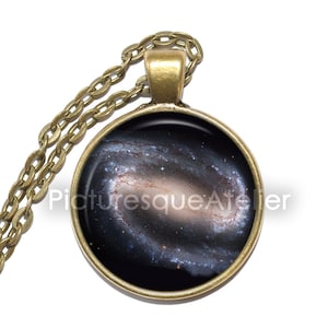 NGC 1300 Necklace, Barred Spiral Galaxy, Constellation, Eridanus, Space, Universe, Art Pendant Necklace, Glass Pendant, Handmade Jewelry