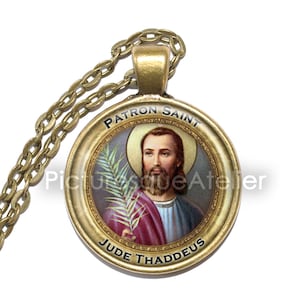 SAINT JUDE THADDEUS Halskette, Schutzpatron der verlorenen Fälle, religiöser, katholischer, Hoffnung und Heilung Schmuck, Glasanhänger, handgemachter Schmuck