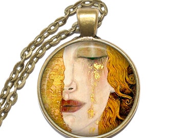 CRYING WOMAN Necklace, Gustav Klimt, Painter, Austrian, Symbolist, Art Pendant Necklace, Glass Pendant, Handmade jewelry