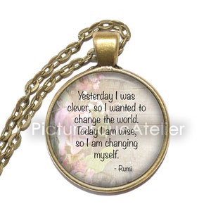 Collana RUMI CITAZIONE, Mistico Sufi, Poeta, Studioso, Teologo, Collana con ciondolo d&#39;arte, Collana ispiratrice, Ciondolo in vetro, Gioielli fatti a mano