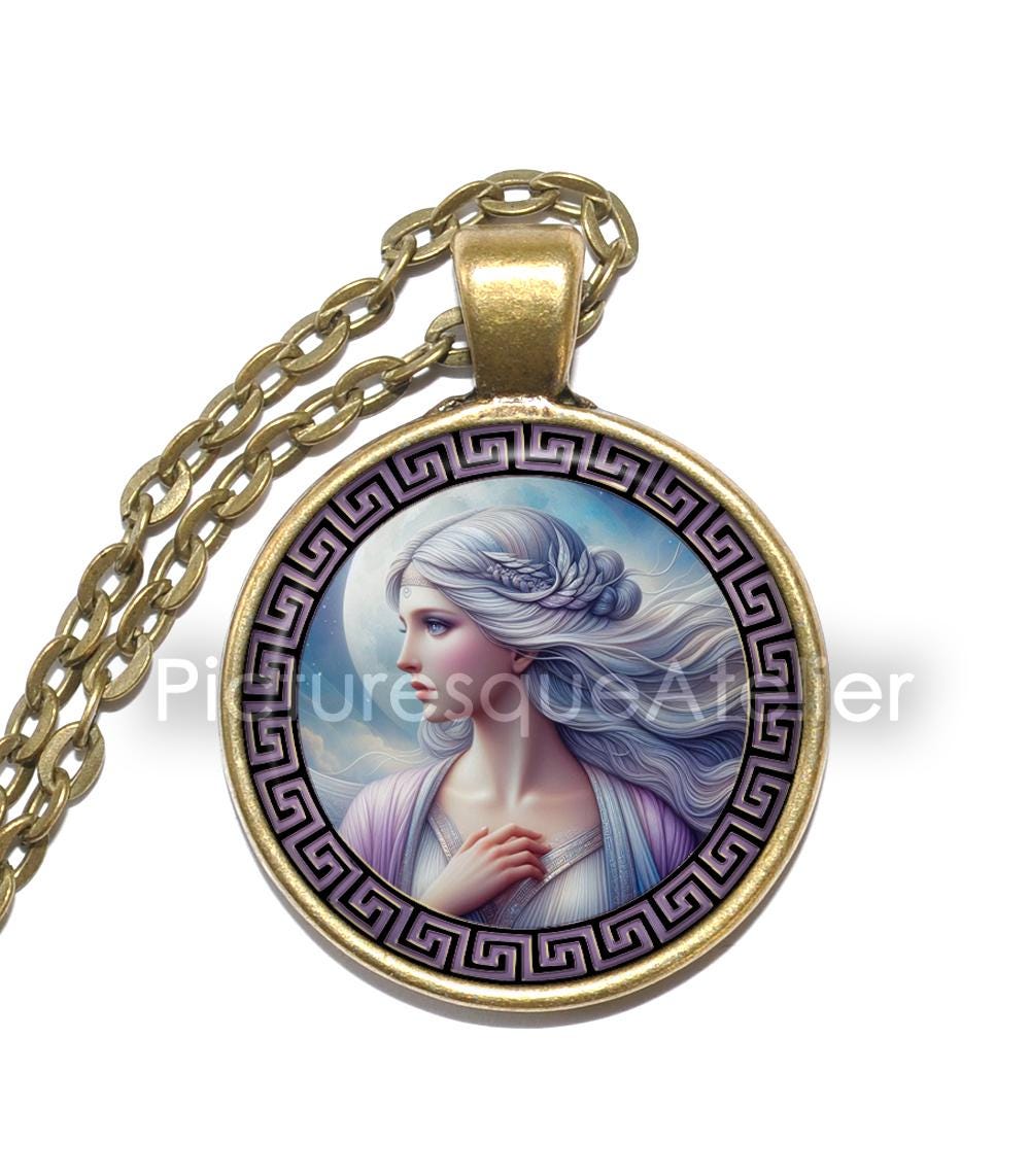 PHOEBE Necklace/Keyring, Titaness of Prophecy, Titaness of Intellect, Daughter of Gaia, Daughter of Uranus, Greek, Mythology, Glass Pendant