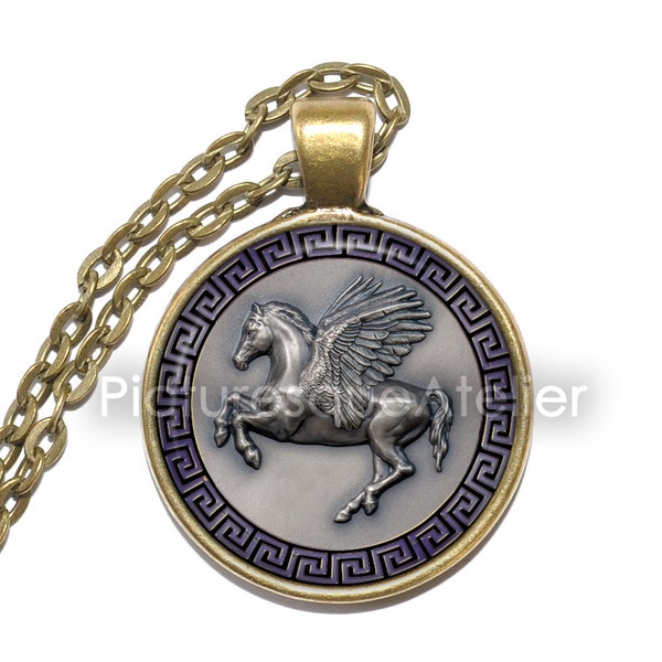 PEGASUS Necklace, Winged horse, Mythical, Divine, White, Poseidon, Mythology, Greek, Glass Pendant