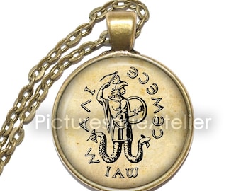 ABRAXAS Necklace, Symbol, Demon, Pagan God, Glass Pendant, Art Pendant Necklace