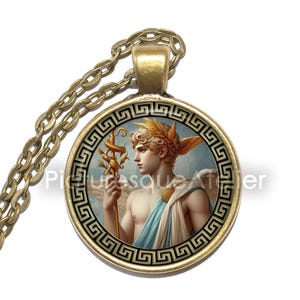 HERMES Necklace/Keyring, God of Trade, God of Thieves, God of Travelers, God of Athletes, God of Sports, Greek, Mythology, Glass pendant